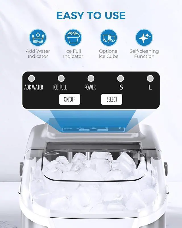 Alt view image 11 of 14 - Countertop Ice Maker Portable Ice Machine with Handle,Self-Cleaning Ice Makers, 26Lbs/24H, 9 Ice Cubes Ready in 6 Mins for Home Kitchen Bar Party (White)