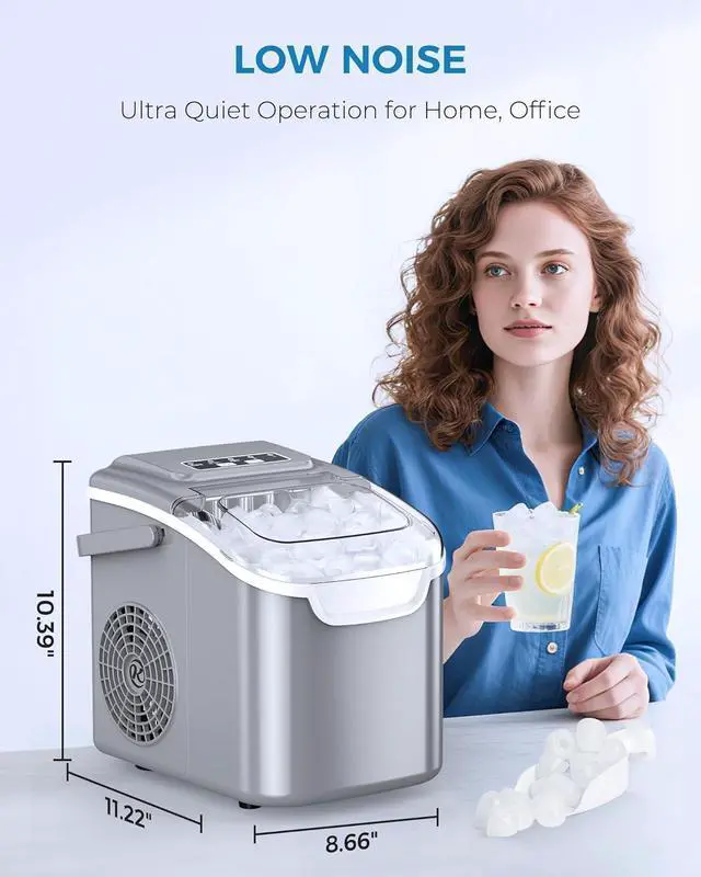 Alt view image 14 of 14 - Countertop Ice Maker Portable Ice Machine with Handle,Self-Cleaning Ice Makers, 26Lbs/24H, 9 Ice Cubes Ready in 6 Mins for Home Kitchen Bar Party (White)