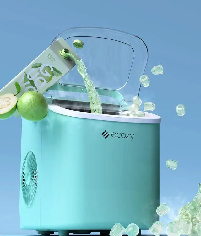 Alt view image 14 of 14 - Portable Ice Maker Countertop, 9 Cubes Ready in 6 Mins, 26 lbs in 24 Hours, Self-Cleaning Machine with Ice Bags/Standing Ice Scoop/Ice Basket for Kitchen Office Bar Party, Aqua