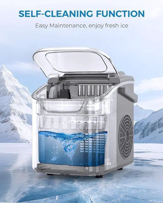 Alt view image 13 of 14 - Countertop Ice Maker Portable Ice Machine with Handle,Self-Cleaning Ice Makers, 26Lbs/24H, 9 Ice Cubes Ready in 6 Mins for Home Kitchen Bar Party (White)