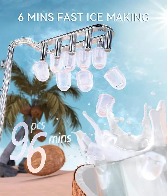 Alt view image 9 of 14 - Portable Ice Maker Countertop, 9 Cubes Ready in 6 Mins, 26 lbs in 24 Hours, Self-Cleaning Machine with Ice Bags/Standing Ice Scoop/Ice Basket for Kitchen Office Bar Party, Aqua