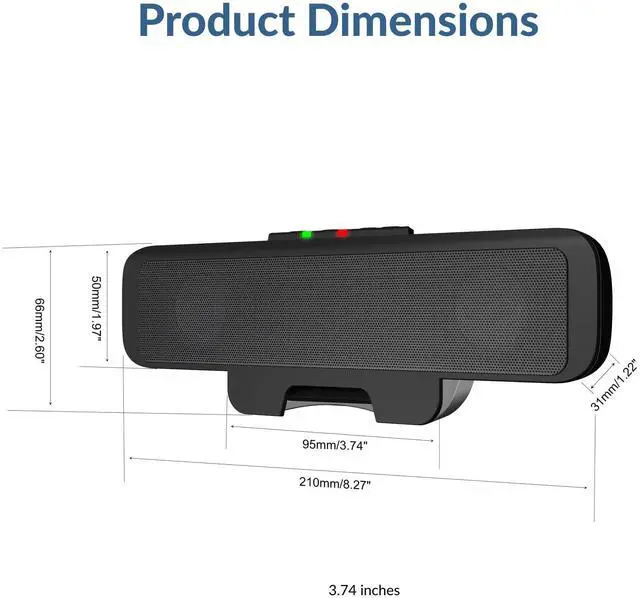 Alt view image 14 of 14 - USB Speaker Bar (CA-2890) Stereo USB Powered Speaker, Easily Clamps to Monitor, Convenient Controls