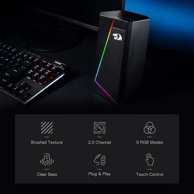 Alt view image 10 of 14 - GS520 RGB Desktop Speakers, 2.0 Channel PC Computer Stereo Speaker with 6 Colorful LED Modes, Enhanced Sound and Easy-Access Volume Control, USB Powered w/ 3.5mm Cable