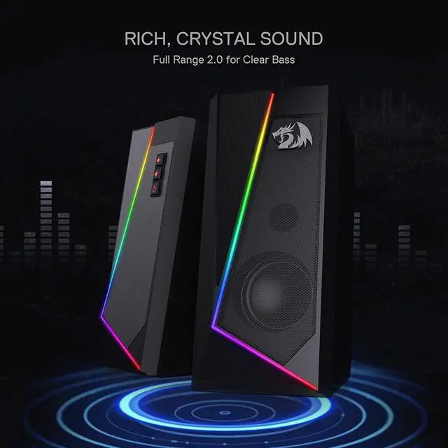 Alt view image 11 of 14 - GS520 RGB Desktop Speakers, 2.0 Channel PC Computer Stereo Speaker with 6 Colorful LED Modes, Enhanced Sound and Easy-Access Volume Control, USB Powered w/ 3.5mm Cable