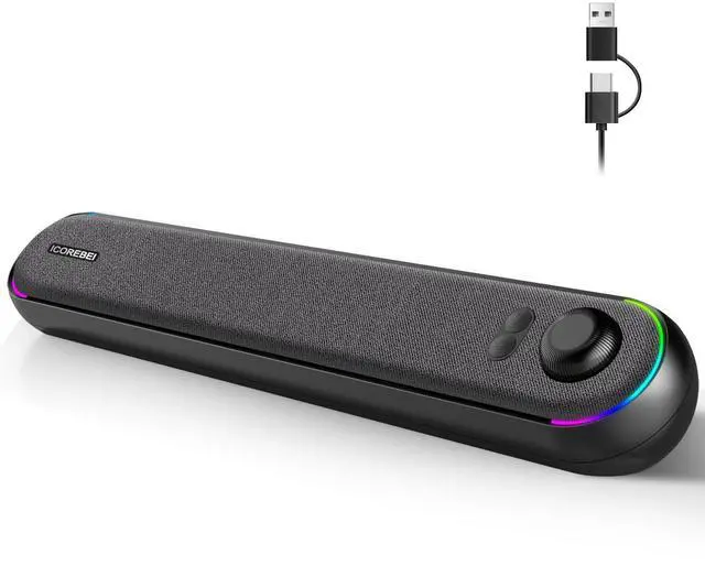 Alt view image 8 of 14 - Desktop Computer Speakers, Stereo Soundbar, Bluetooth 5.3, USB/Type-C Power and Audio Transmission, Plug-and-Play, Compatible with PC, Mac, Laptops, Monitors, RGB Lighting, Wired Gaming Speakers