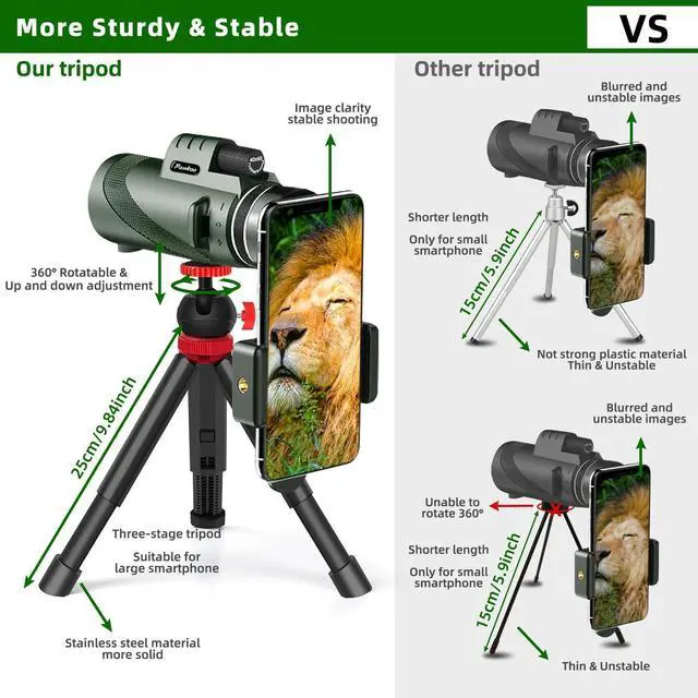 Alt view image 14 of 14 - 40X60 Monocular Telescope, High Power Monocular for Adults with Phone Adapter& Tripod& Hand Strap, Low Night Vision Monocular, Equipped with BAK4 Prism for Bird Watching and Traveling Concert