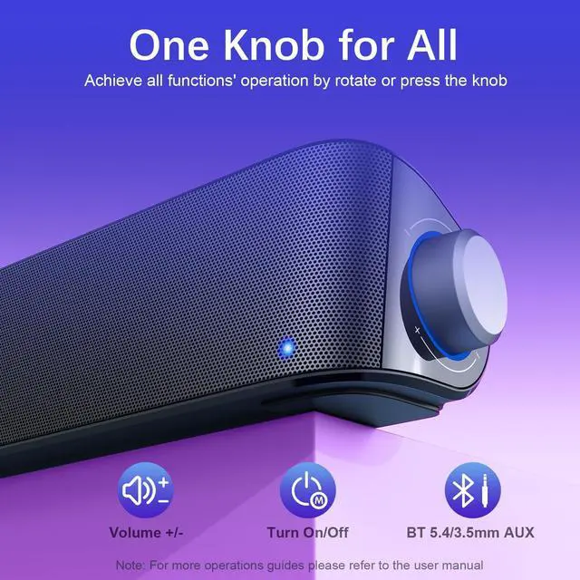 Alt view image 12 of 14 - Computer Speakers with Subwoofer, 2.1 PC Speakers System with Bluetooth 5.4 & 3.5mm Aux-in, 60W Peak Power, AC Adapter Powered Computer Sound Bar for Desktop PC, Laptop, Monitor, Gaming