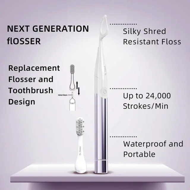 Alt view image 12 of 14 - Electric Vibration Flosser with Replaceable Floss Picks and Toothbrush, Power Flosser for Adults, Dental Flosser Kit for Teeth Cleaning, Water Flosser Alternative, Purple