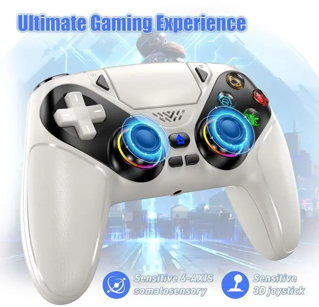 Alt view image 10 of 14 - LED Wireless Controller for PS5, Compatible with PS5 Pro/Slim/PC, Dual Vibration, Macro/Turbo Function, 3.5mm Audio Jack, 6-Axis Motion Control Gamepad with Speaker(White)