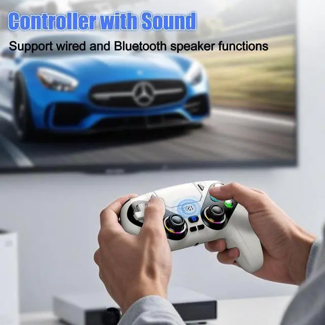 Alt view image 12 of 14 - LED Wireless Controller for PS5, Compatible with PS5 Pro/Slim/PC, Dual Vibration, Macro/Turbo Function, 3.5mm Audio Jack, 6-Axis Motion Control Gamepad with Speaker(White)