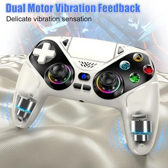 Alt view image 11 of 14 - LED Wireless Controller for PS5, Compatible with PS5 Pro/Slim/PC, Dual Vibration, Macro/Turbo Function, 3.5mm Audio Jack, 6-Axis Motion Control Gamepad with Speaker(White)