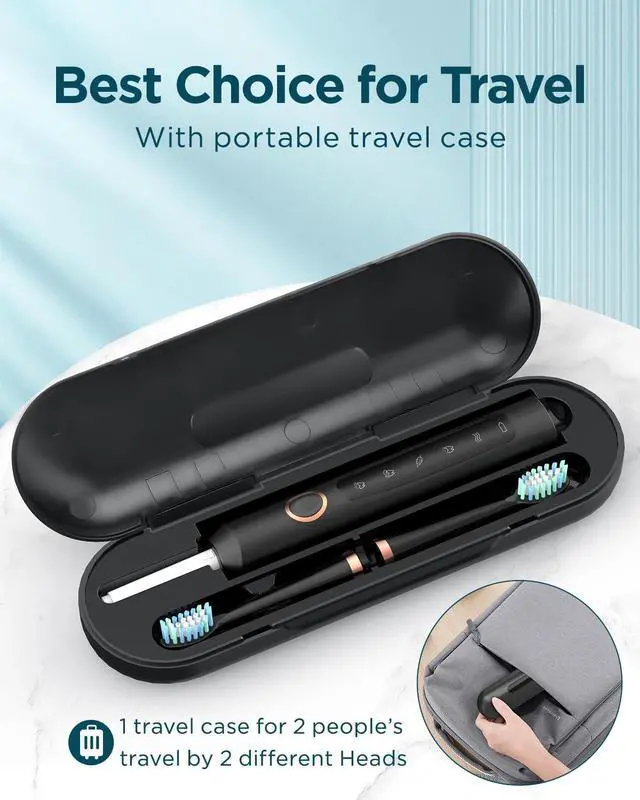 Alt view image 14 of 14 - Electric Toothbrush for Adults, 8 Brush Heads & Travel Case,5 Modes with 2 Minutes Built in Smart Timer, One Charge for 120 Days, 41000 VPM Motor (Black)