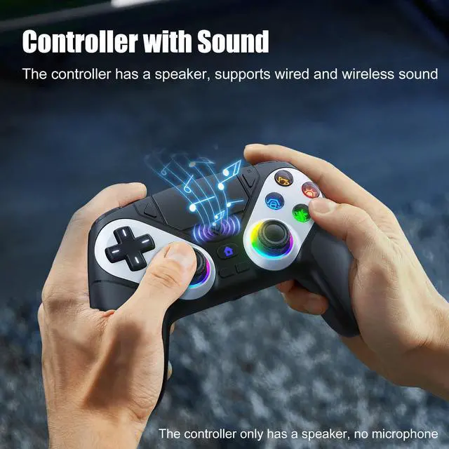 Alt view image 14 of 14 - LED Wireless Controller for PS5, Compatible with PS5 Pro/Slim/PC, Dual Vibration, Macro/Turbo Function, 3.5mm Audio Jack, 6-Axis Motion Control Gamepad with Speaker