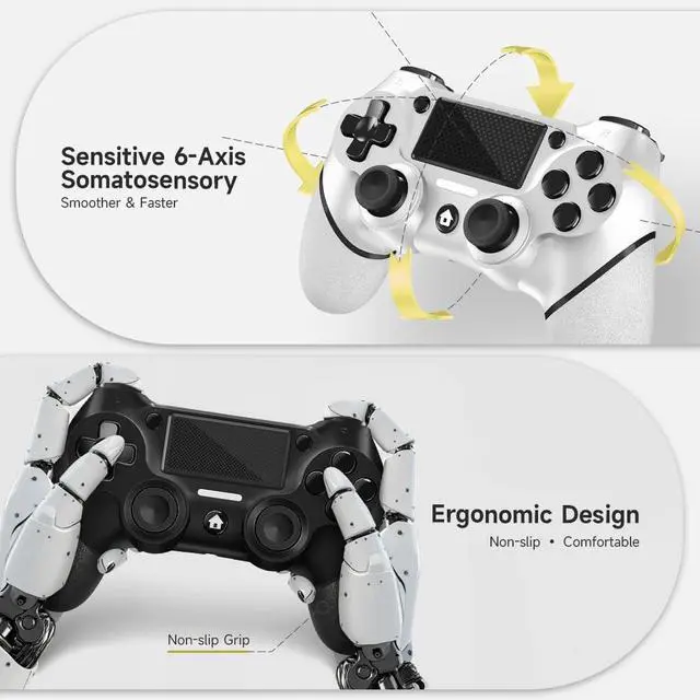 Alt view image 13 of 14 - 2 Pack for PS4 Controller, Wireless Controller for PS4/Pro/Slim/PC, with Non-Slip Grip of Both Sides and USB-C Cable! (Black and White)