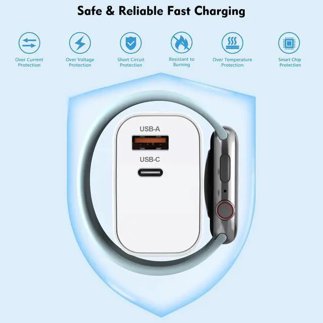 Alt view image 11 of 14 - for Apple Watch Charger,Wireless Magnetic for Apple Watch Charging,2Pack 23W Dual Port(USB-C+USB-A)Fast Wall Charging Block Travel Plug iWatch Charger for iWatch 11/Ultra/SE/10/9/8/7/6,iPhone 17/16/15