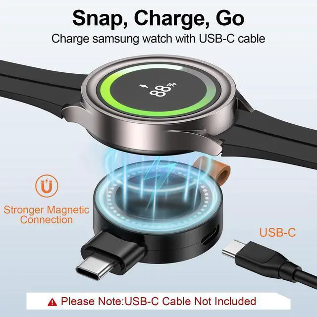 Alt view image 10 of 14 - for Samsung Watch Charger for Samsung Galaxy Watch 8 7 Ultra 6 5 4 Watch8 Classic 3.5W Magnetic Portable Galaxy Smartwatch Charger USB C Smartwatch Fast Wireless Charging Travel with USB A Adapter