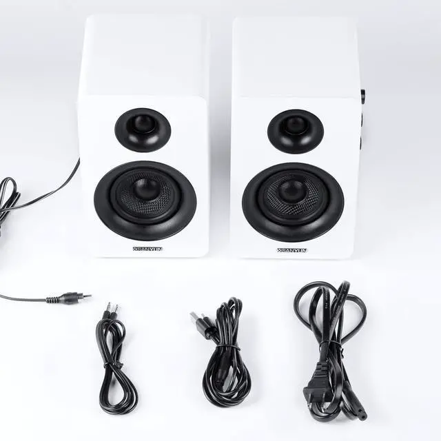 Alt view image 14 of 14 - SW208 3" Active Bluetooth 5.0 Bookshelf Speakers 60W Carbon Fiber Speaker Unit - Built-in 24bit DAC Dynamic 3D Surround Sound 2.0 Computer PC Monitor Gaming (Pair, White)