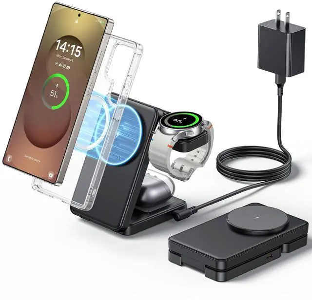 Alt view image 8 of 14 - 3 in 1 Magnetic Foldable Wireless Charger for Samsung, Fast Mag-Safe Charging Station for Galaxy S26 S25 S24 Ultra Plus/Z Fold/Z Flip 7/6/5, Charger Stand for Galaxy Watch Ultra /8/7/6/5/Pro, for Buds