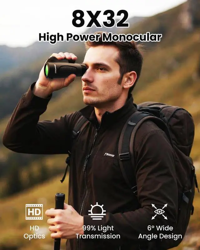 Alt view image 9 of 12 - 8X32 Monocular Telescope for Adults High Powered Waterproof, BAK4 Prism, FMC Lens, Compact Spotting Scope for Bird Watching, Hiking, Travel, Camping & Outdoor Exploration