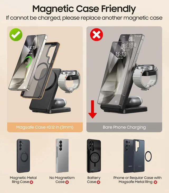 Alt view image 10 of 14 - 3 in 1 Magnetic Foldable Wireless Charger for Samsung, Fast Mag-Safe Charging Station for Galaxy S26 S25 S24 Ultra Plus/Z Fold/Z Flip 7/6/5, Charger Stand for Galaxy Watch Ultra /8/7/6/5/Pro, for Buds
