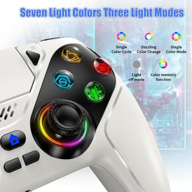 Alt view image 9 of 14 - LED Wireless Controller for PS5, Compatible with PS5 Pro/Slim/PC, Dual Vibration, Macro/Turbo Function, 3.5mm Audio Jack, 6-Axis Motion Control Gamepad with Speaker(White)