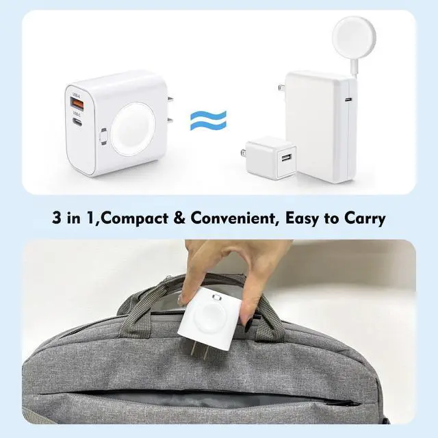 Alt view image 13 of 14 - for Apple Watch Charger,Wireless Magnetic for Apple Watch Charging,2Pack 23W Dual Port(USB-C+USB-A)Fast Wall Charging Block Travel Plug iWatch Charger for iWatch 11/Ultra/SE/10/9/8/7/6,iPhone 17/16/15