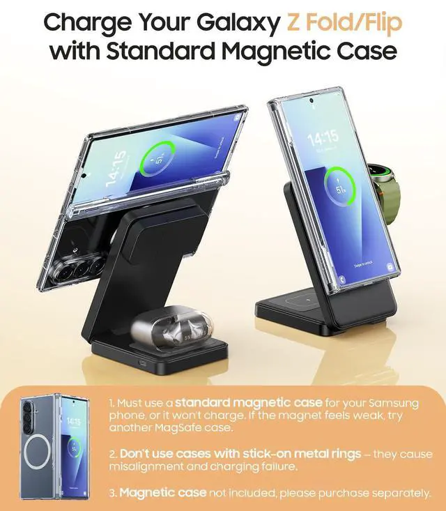 Alt view image 11 of 14 - 3 in 1 Magnetic Foldable Wireless Charger for Samsung, Fast Mag-Safe Charging Station for Galaxy S26 S25 S24 Ultra Plus/Z Fold/Z Flip 7/6/5, Charger Stand for Galaxy Watch Ultra /8/7/6/5/Pro, for Buds