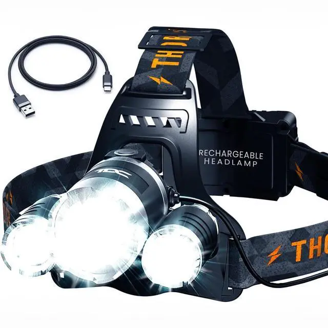 Alt view image 8 of 14 - Head Lamp Led Rechargeable Super Bright - USB-C Headlamp for Adults - Head Lights for Forehead - 1080 Lumen Head Flashlight - 10HR Battery for Hardhat, Camping, Hunting, Work