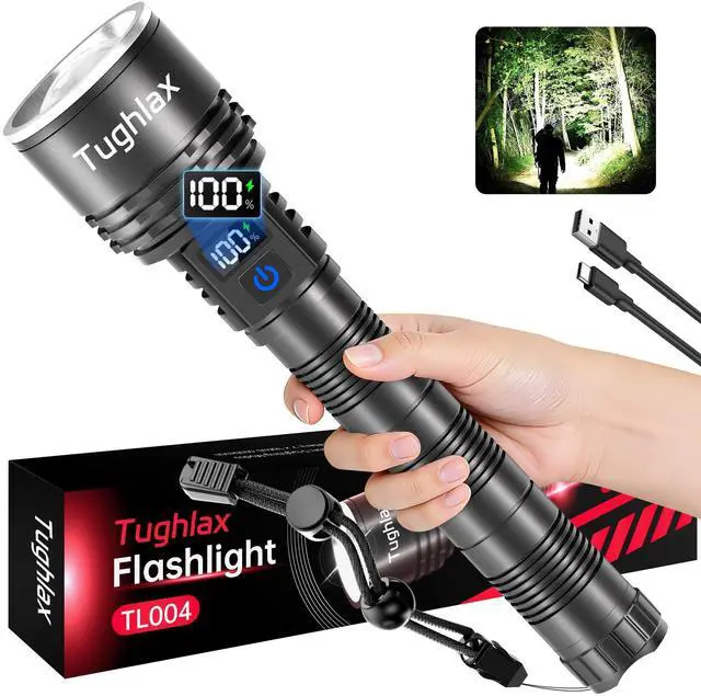 Alt view image 8 of 14 - Rechargeable Flashlights High Lumens, 90,000 Lumens Super Bright LED Flashlight Tactical Flashlight with LCD Digital Display, 5 Modes Zoomable Waterproof Powerful Handheld Flashlight for Home