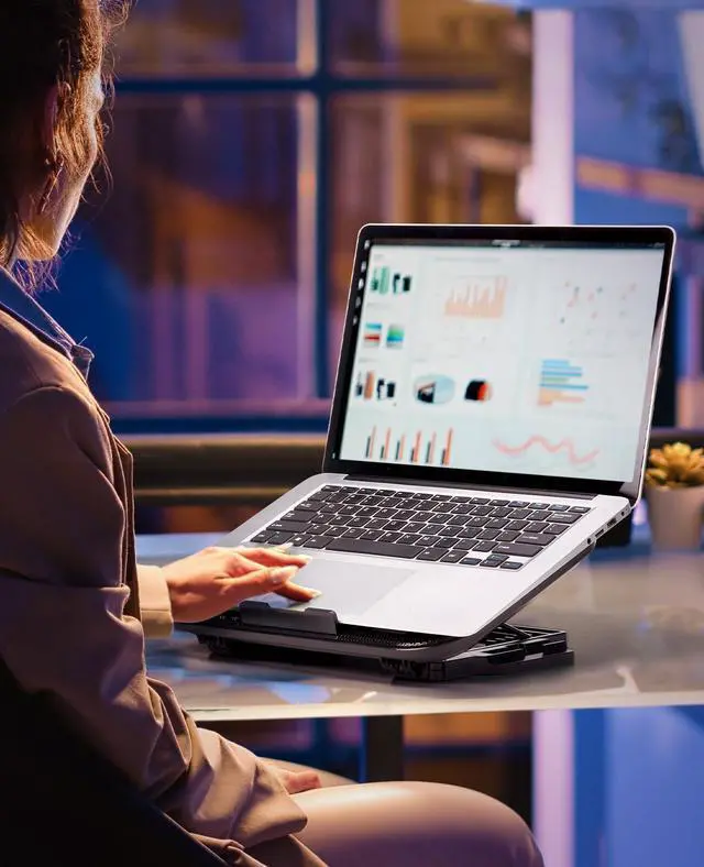 Alt view image 12 of 12 - Laptop Cooling Pad with 6 Quiet Fans and Adjustable Heights for 12-14.1 Inch Laptops, Dual USB Ports, Phone Holder, Efficient Cooling Stand for Heat Dissipation