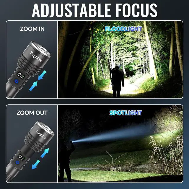 Alt view image 11 of 14 - Rechargeable Flashlights High Lumens, 90,000 Lumens Super Bright LED Flashlight Tactical Flashlight with LCD Digital Display, 5 Modes Zoomable Waterproof Powerful Handheld Flashlight for Home