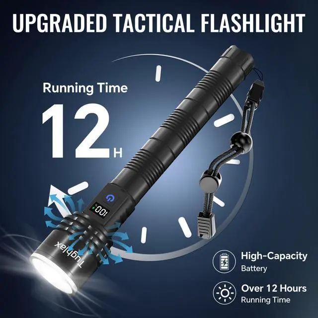 Alt view image 13 of 14 - Rechargeable Flashlights High Lumens, 90,000 Lumens Super Bright LED Flashlight Tactical Flashlight with LCD Digital Display, 5 Modes Zoomable Waterproof Powerful Handheld Flashlight for Home