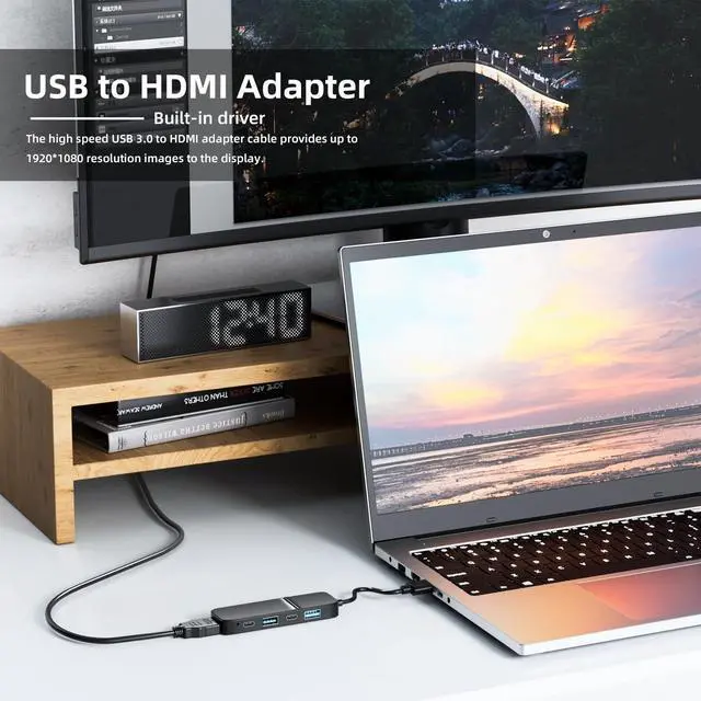 Alt view image 11 of 14 - USB to HDMI Adapter, Dual USB C USB A 3.0 Hub: 5 Ports with 2* USB-C and 2* USB-A and 1* HDMI Extend for TV,DVD Player,Projector,Monitor,Laptop,PS4,Flash Drive, HDD,Xbox, Printer etc - 5 in 1