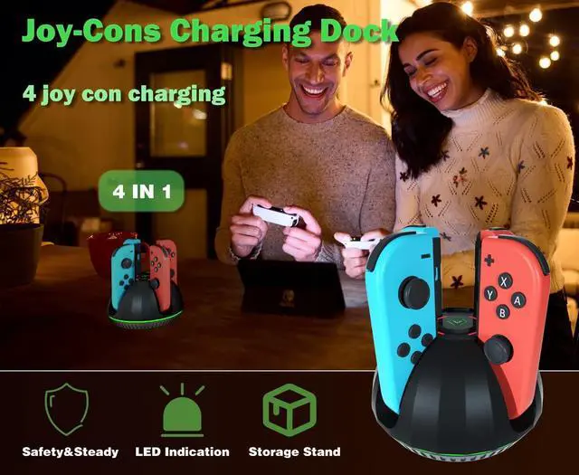 Alt view image 14 of 14 - Switch Controller Charging Dock for Nintendo OLED Joycon, Charger Station with Switch 1 JoyCon, 4 in 1 Joycon Charging Dock for Joy Con with LED Indication and USB Type-C Charger Cable