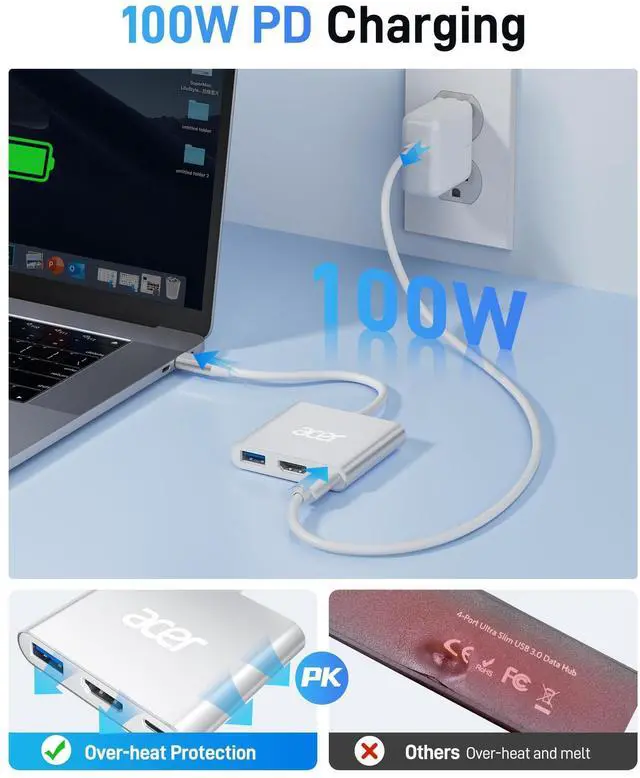 Alt view image 11 of 14 - USB C to HDMI Adapter, 4K USB C Hub with 100W PD, USBA 3.0 Port, HDMI to USBC Multiport Digital AV Converter for MacBook Neo/Pro/Air, iPad, Tablets, TV, Monitor and More (Silver)