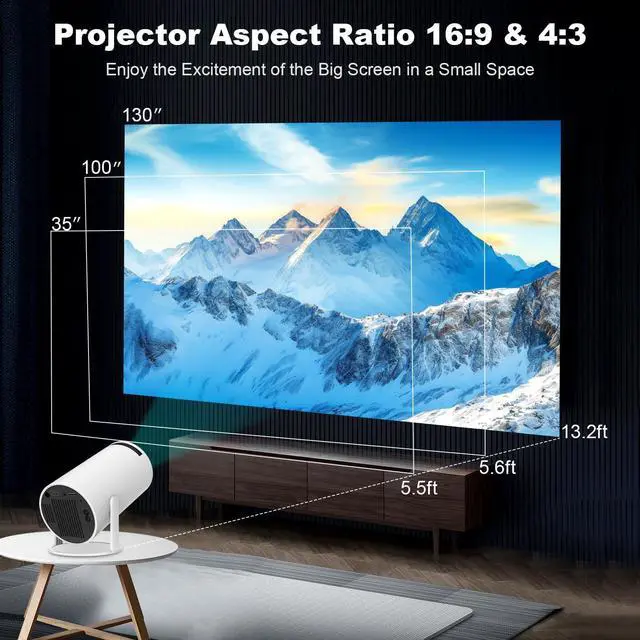 Alt view image 13 of 14 - Mini Projector, Support 4K 1080P Portable Projector with Dual Band WIFI6 5G Wireless 5.2 Bluetooth Android 11, 200 ANSI Lumens, 180° Rotatable, Auto Keystone Correction,35"-130" Screen Video Projector