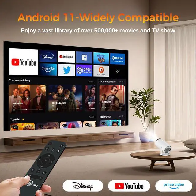 Alt view image 9 of 14 - Mini Projector Support 1080P, 200 Ansi Outdoor & Home Movie Portable Projector with Wifi6 and 5.0 Bluetooth, Automatic Keystone Correction, 180°Rotatable, Compatible with HDMI USB PC Laptop
