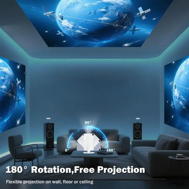 Alt view image 11 of 14 - Mini Projector Support 1080P, 200 Ansi Outdoor & Home Movie Portable Projector with Wifi6 and 5.0 Bluetooth, Automatic Keystone Correction, 180°Rotatable, Compatible with HDMI USB PC Laptop