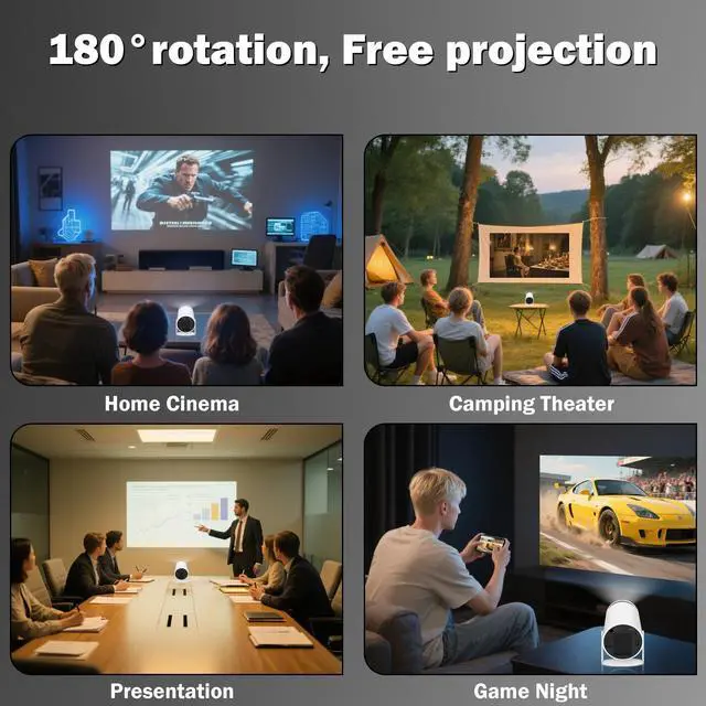 Alt view image 14 of 14 - Mini Projector Support 1080P, 200 Ansi Outdoor & Home Movie Portable Projector with Wifi6 and 5.0 Bluetooth, Automatic Keystone Correction, 180°Rotatable, Compatible with HDMI USB PC Laptop
