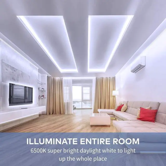 Alt view image 9 of 14 - White LED Strip Lights, Upgraded 16.4ft Dimmable LED Light Strip 6500K Bright Daylight White, Strong Adhesive, 300 LEDs Flexible Tape Lights for Mirror, Kitchen Cabinet, Bedroom, Christmas Decor