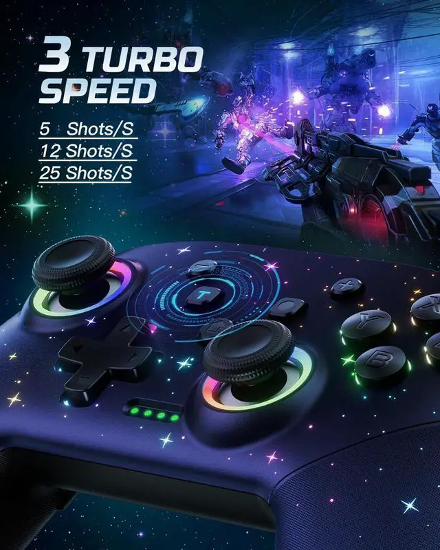 Alt view image 10 of 14 - Switch Controller, LED Star Wireless Pro Controllers Compatible with Switch/Lite/OLED, Multi-Platform Windows PC with 9 Colors Colorful RGB Lights/Programmable/Vibration/Turbo/Wakeup