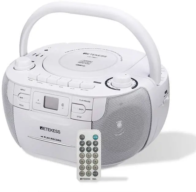 Alt view image 8 of 14 - TR621 CD and Cassette Player Combo, Boombox CD Player for Home, AM/FM, Tape Recording, TF/USB Drive, AC or D Battery Powered, Headphone Jack, Stereo Sound (White)