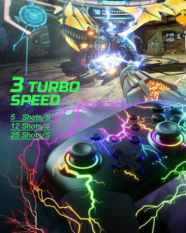 Alt view image 13 of 14 - Switch Controllers Compatible with Switch/Lite/OLED/PC Windows, 1000mAh Programmable RGB Lightning LED, Wireless Pro Controller with One Key Pairing/Wake Up/Turbo/Vibration