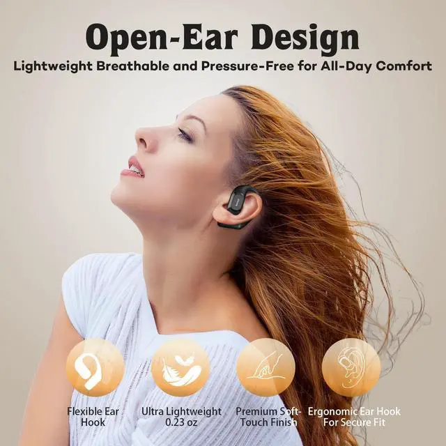 Alt view image 10 of 14 - Open Ear Headphones,Over Ear Earbuds with Ergonomic Earhook,Bluetooth Headphones 5.4 with Smart Digital Display,40H Playtime,IPX6 Waterproof,Touch Control Operate Fit Cycling,Running,Workout