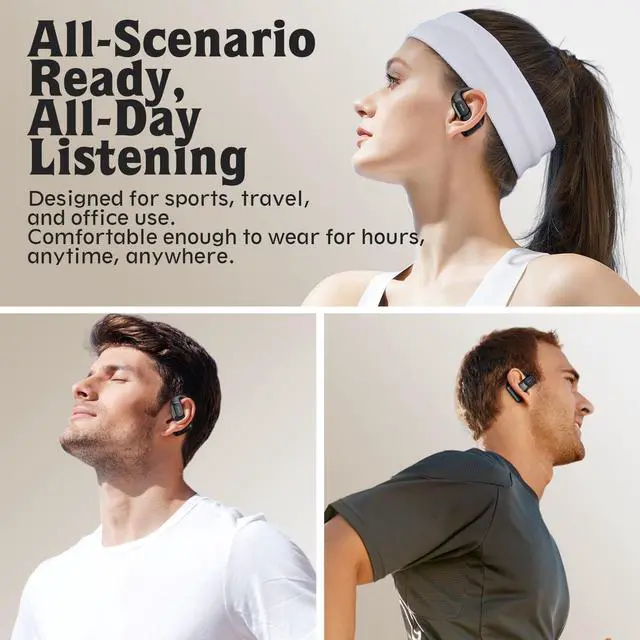 Alt view image 14 of 14 - Open Ear Headphones,Over Ear Earbuds with Ergonomic Earhook,Bluetooth Headphones 5.4 with Smart Digital Display,40H Playtime,IPX6 Waterproof,Touch Control Operate Fit Cycling,Running,Workout