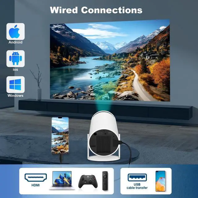 Alt view image 14 of 14 - Mini Projector, Support 4K 1080P Portable Projector with Dual Band WIFI6 5G Wireless 5.2 Bluetooth Android 11, 200 ANSI Lumens, 180° Rotatable, Auto Keystone Correction,35"-130" Screen Video Projector