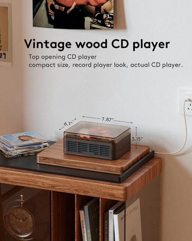 Alt view image 11 of 12 - CD Player with Speakers Bluetooth Nostalgic Retro Portable CD Players for Home Wood Music Player FM Radio for HomeWired and Remote Control-Walnut Brown