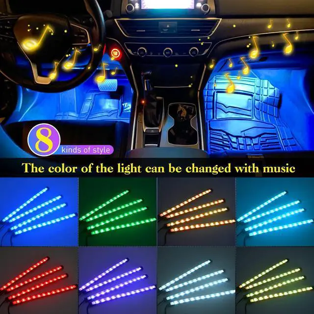 Alt view image 12 of 14 - 48 LEDs DC 5V Multicolor Music Car Strip Light Under Dash Lighting Kit with Sound Active Function and Wireless Remote Control, 2 Years Warranty, 4PCS USB Interior Lights