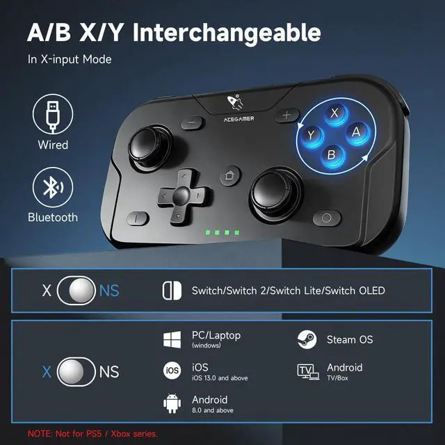 Alt view image 11 of 14 - 2 Pack Wireless Pocket Controller for Nintendo Switch/Switch 2/Android/iOS/PC/Steamdeck, Joystick Lift and Down Design, Bluetooth Gamepad with 6-axis Gyroscope/Turbo/Vibration/ 1000Hz