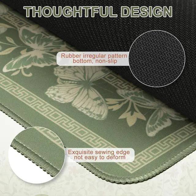 Alt view image 10 of 14 - Floral Desk Mat for Keyboard and Mouse,Cute Gaming Mouse Pad XXL,Anti-Slip Desk Matt for Desktop,Soft Lycra Surface Computer Mat Women,Girly Big Mousepad for Home Office (Light Green)